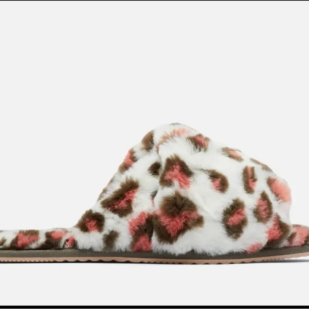 Sorel Women's Go - Mail Run Fluffy Slide Slippers - Sea Salt/Stone Green NWB